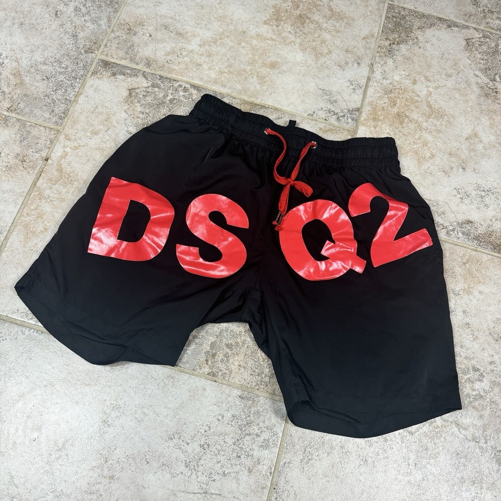 Dsquared2 Shorts Mens 2XL Black Big Logo Swim Trunks Cashmere Made In Italy